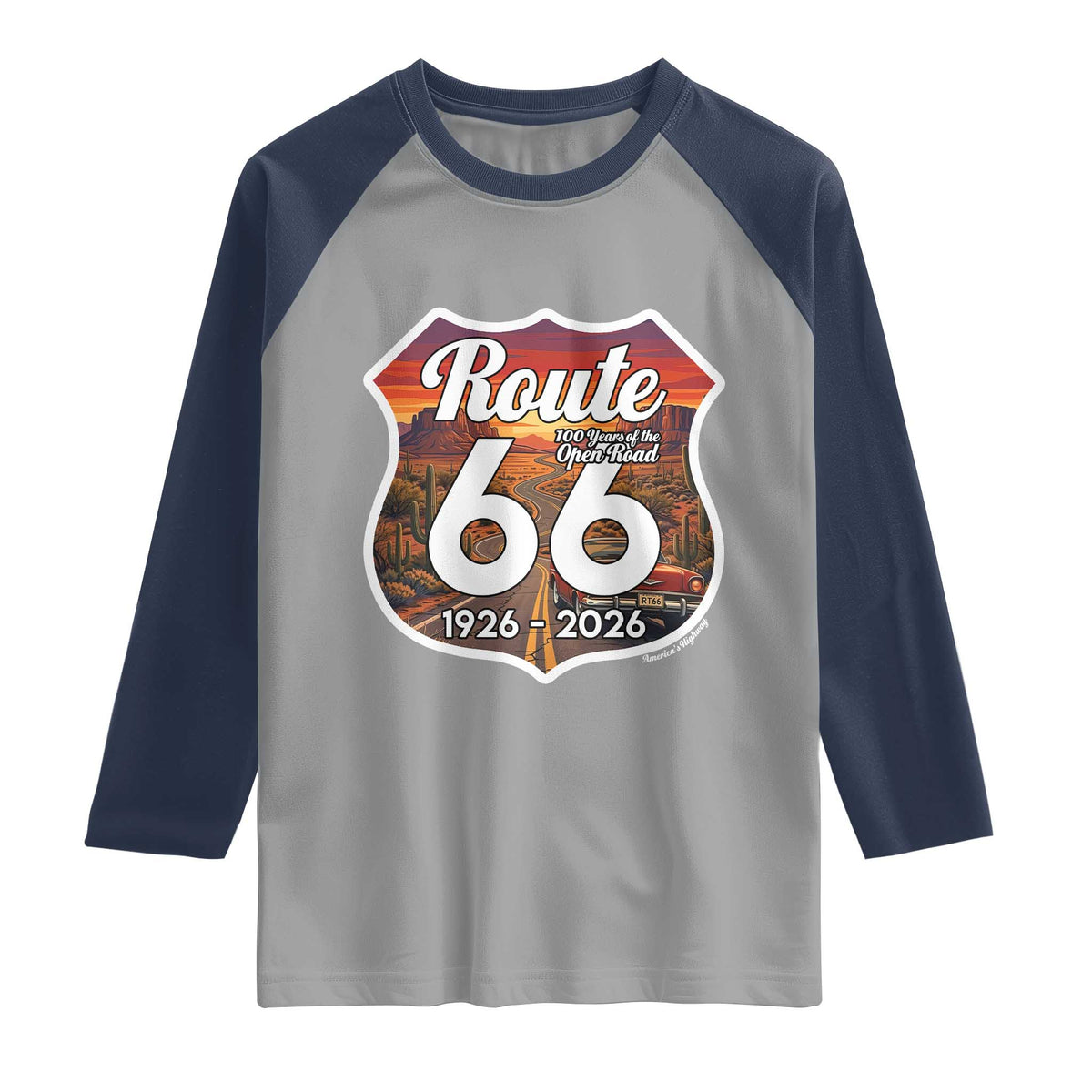 Route Highway 66 Centennial Raglan Shirt Vintage Distressed Americas Highway