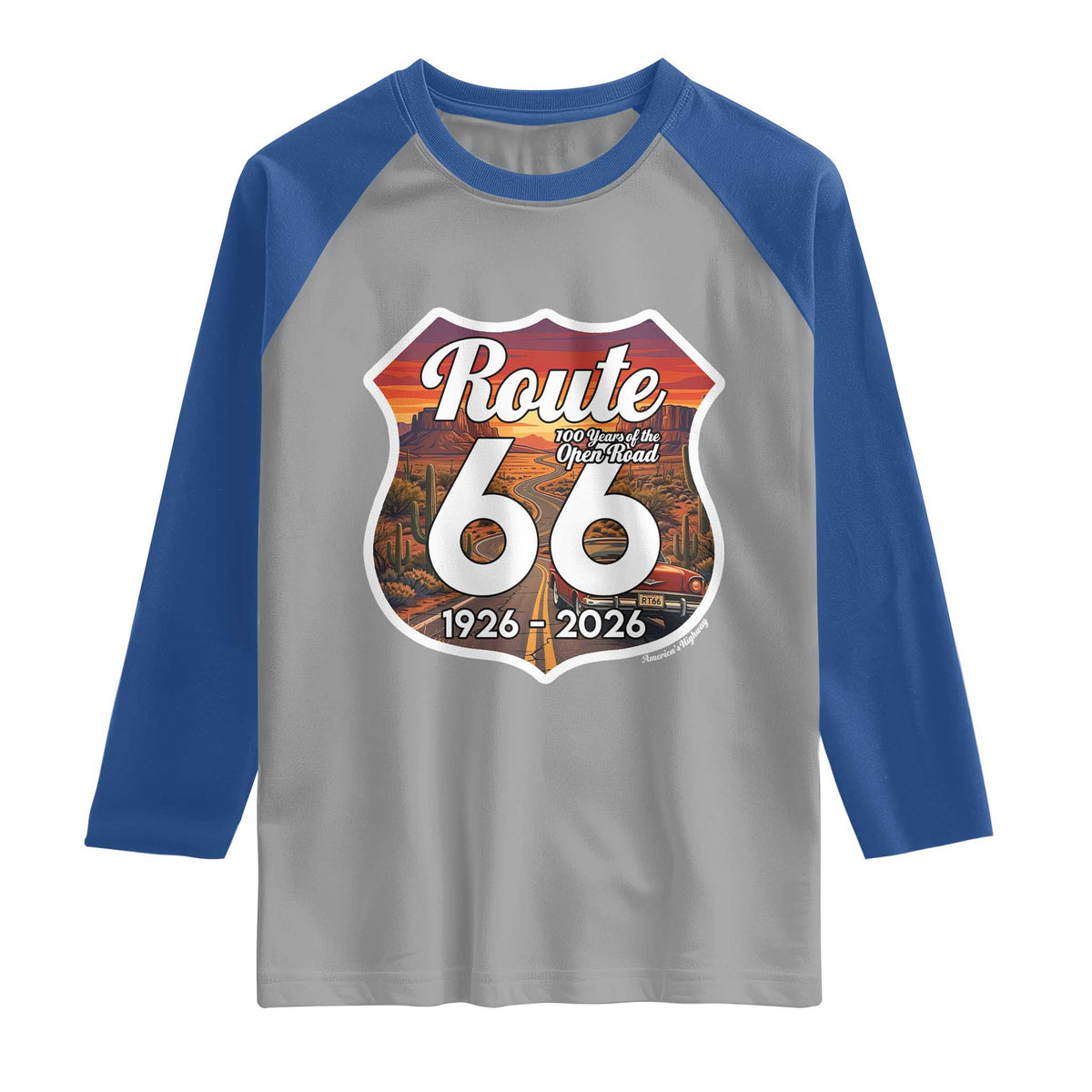 Route Highway 66 Centennial Raglan Shirt Vintage Distressed Americas Highway