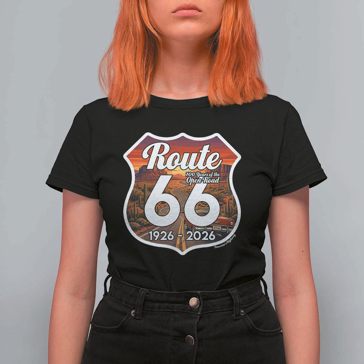 Route Highway 66 Centennial T Shirt For Women Vintage Distressed Americas Highway