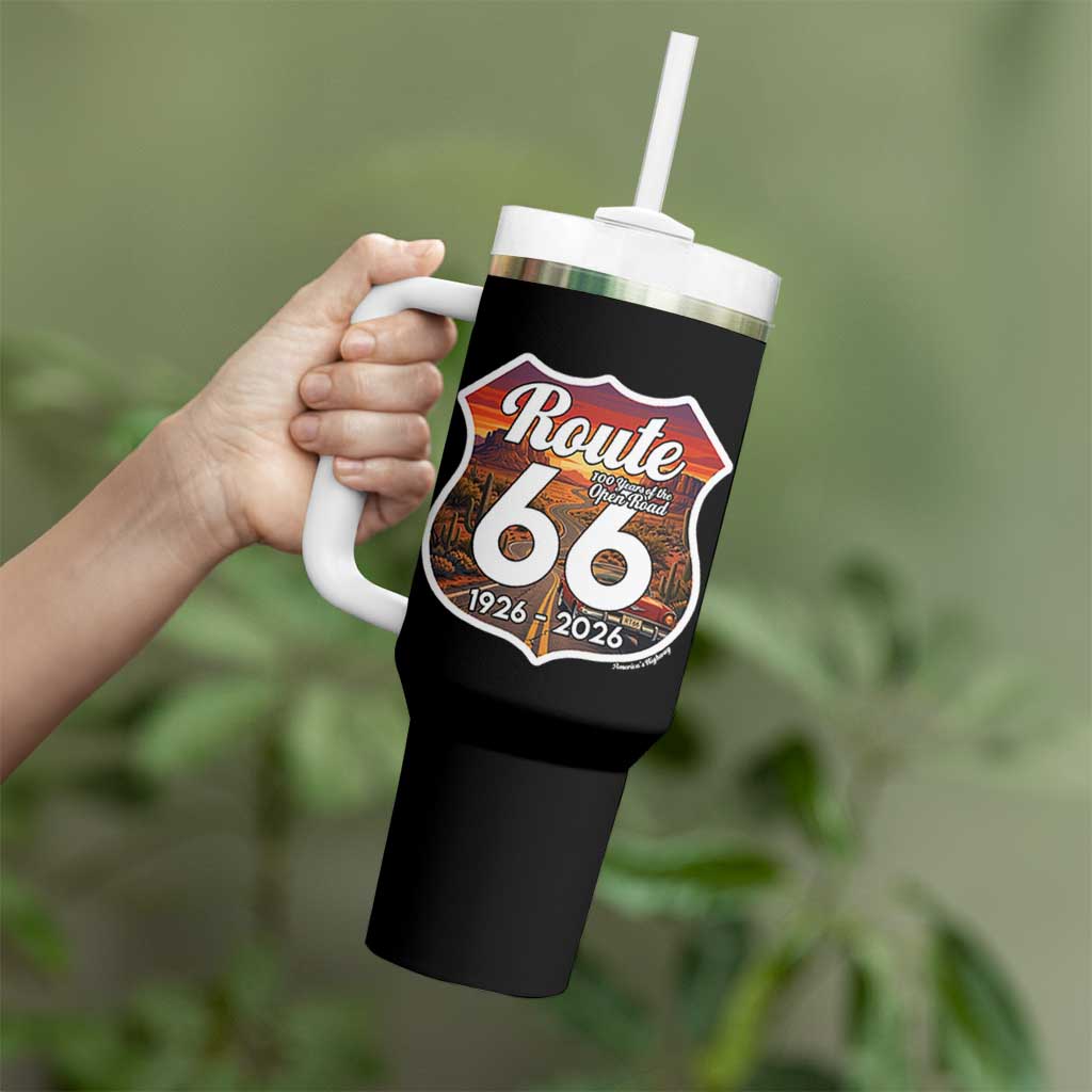 Route Highway 66 Centennial Tumbler With Handle Vintage Distressed Americas Highway