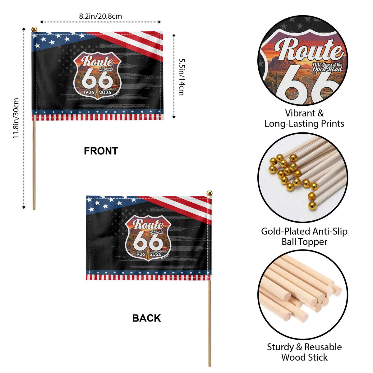 Route Highway 66 Centennial Patriotic Handheld Flag Vintage Distressed Americas Highway
