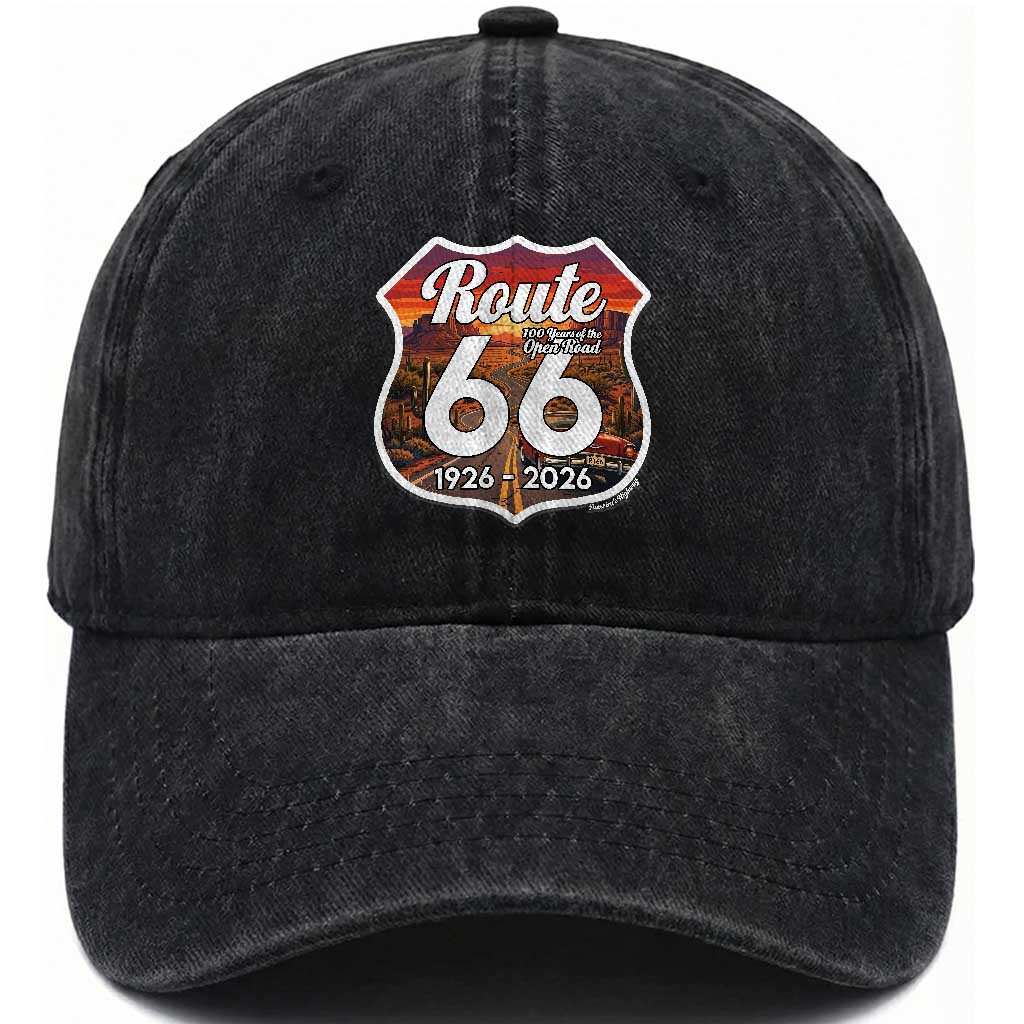 Route Highway 66 Centennial Washed Cotton Baseball Cap Vintage Distressed Americas Highway
