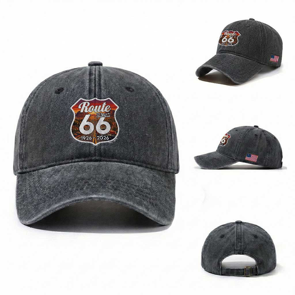 Route Highway 66 Centennial Washed Cotton Baseball Cap Vintage Distressed Americas Highway