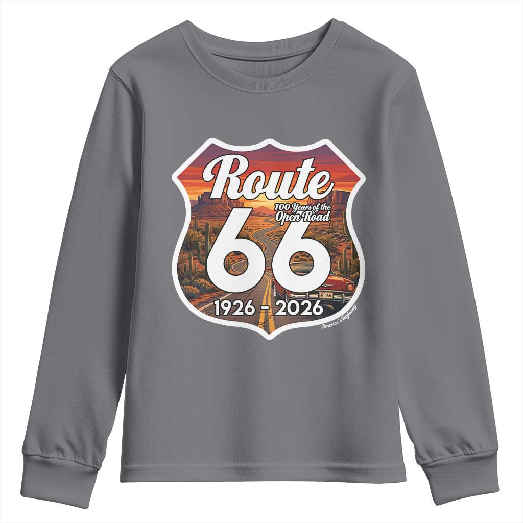 Route Highway 66 Centennial Youth Sweatshirt Vintage Distressed Americas Highway