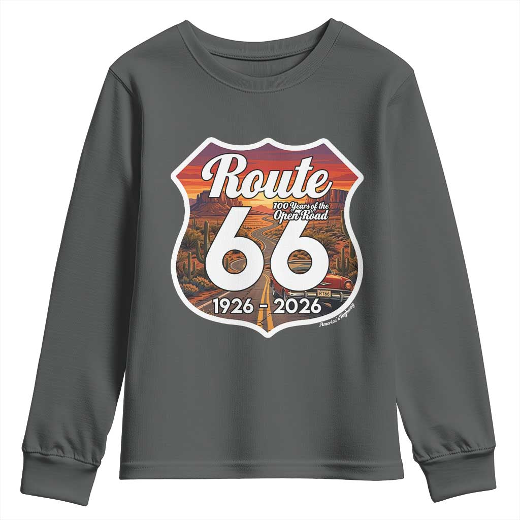 Route Highway 66 Centennial Youth Sweatshirt Vintage Distressed Americas Highway