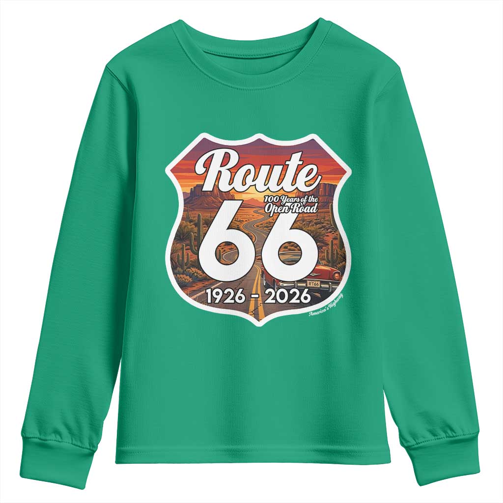 Route Highway 66 Centennial Youth Sweatshirt Vintage Distressed Americas Highway