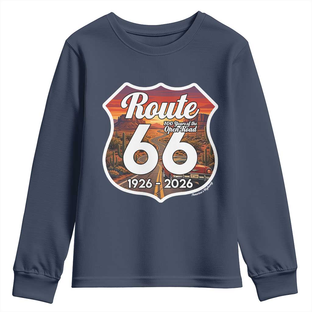 Route Highway 66 Centennial Youth Sweatshirt Vintage Distressed Americas Highway