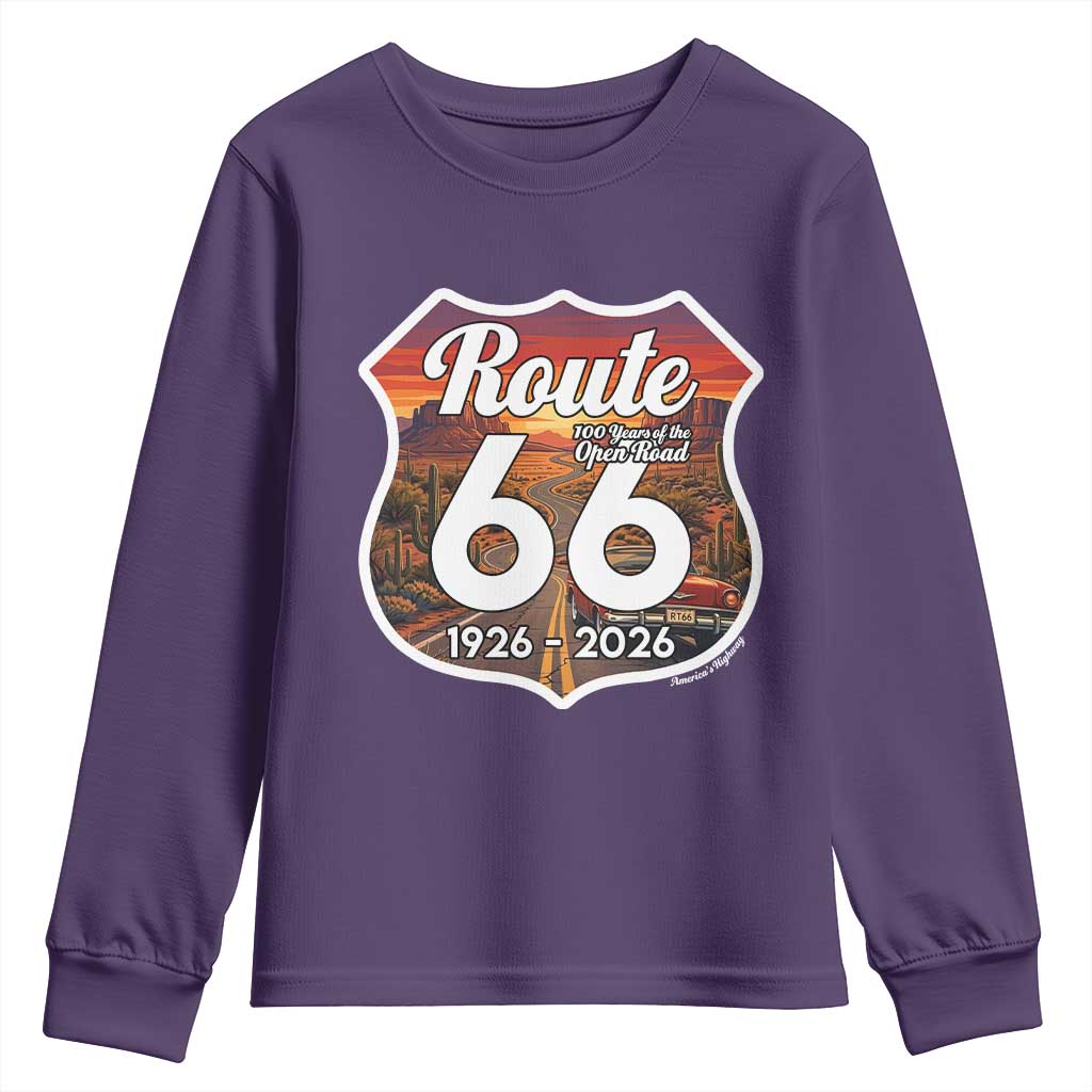Route Highway 66 Centennial Youth Sweatshirt Vintage Distressed Americas Highway