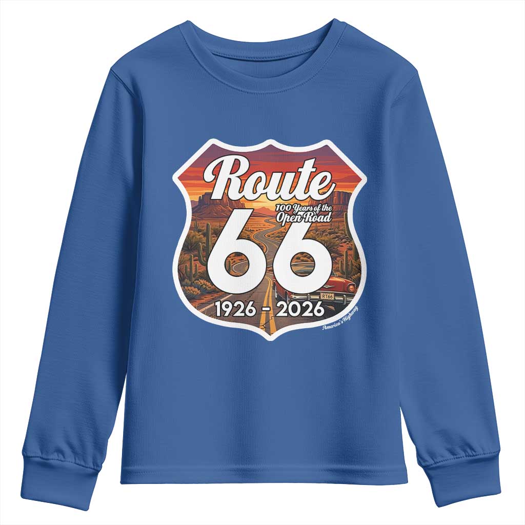 Route Highway 66 Centennial Youth Sweatshirt Vintage Distressed Americas Highway