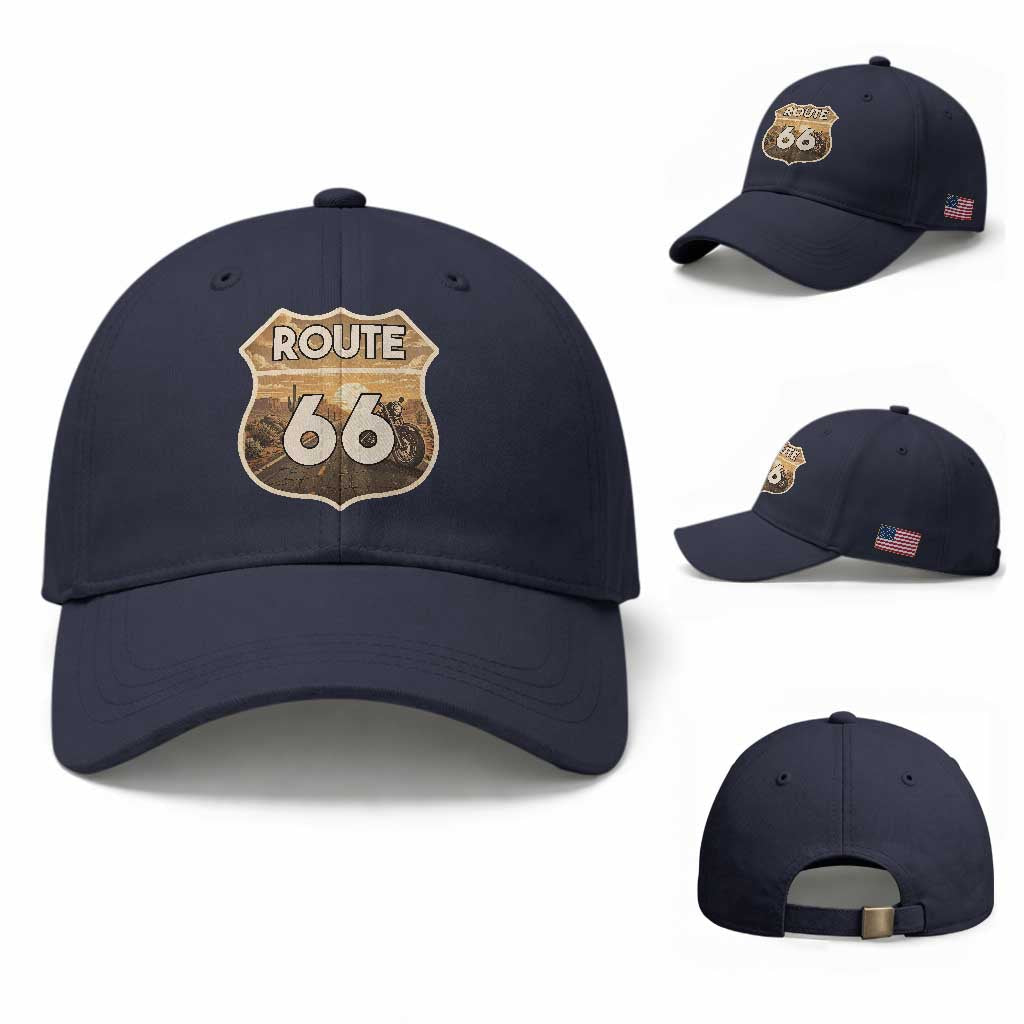 Vintage Motorcycle Road Trip Route Highway 66 Baseball Cap Open Road Adventure