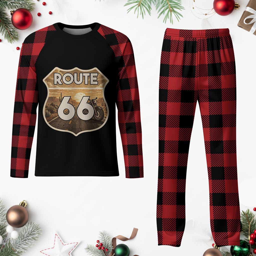 Vintage Motorcycle Road Trip Route Highway 66 Plaid Pajama Set Open Road Adventure