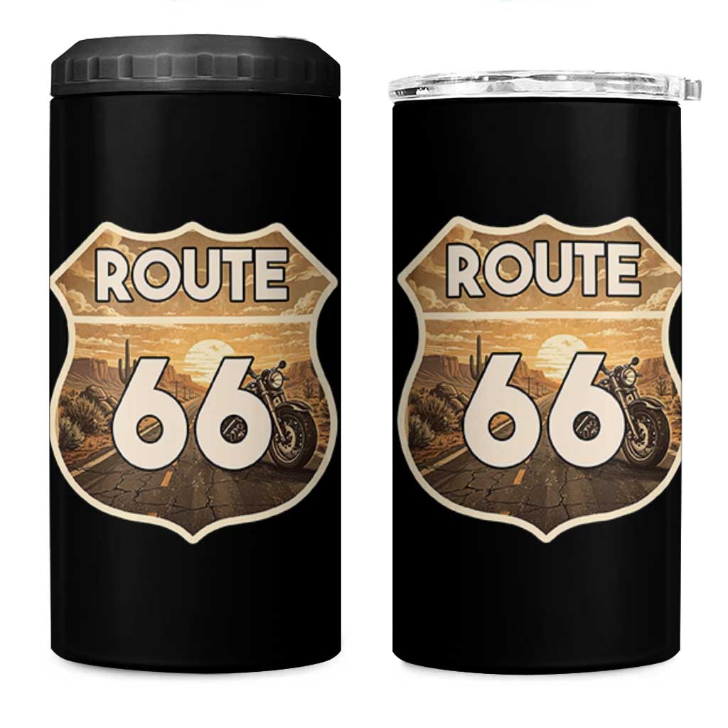 Vintage Motorcycle Road Trip Route Highway 66 4 in 1 Can Cooler Tumbler Open Road Adventure