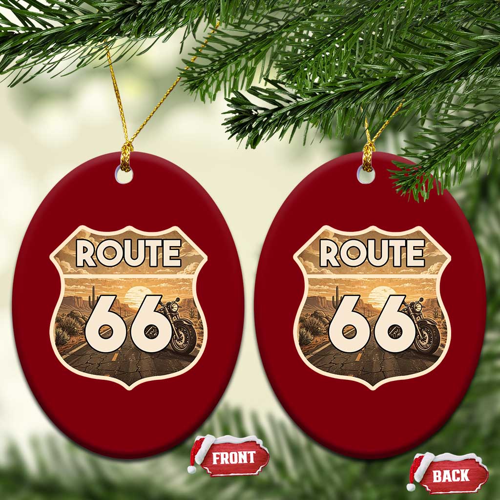 Vintage Motorcycle Road Trip Route Highway 66 Ceramic Ornament Open Road Adventure