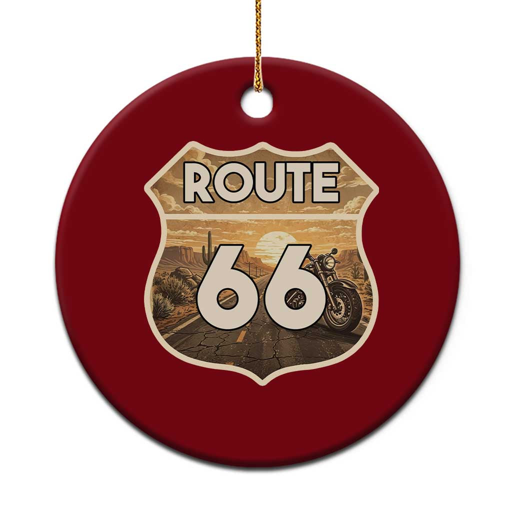 Vintage Motorcycle Road Trip Route Highway 66 Ceramic Ornament Open Road Adventure