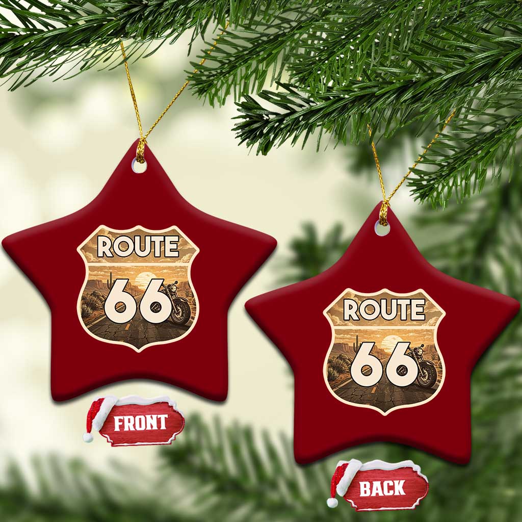 Vintage Motorcycle Road Trip Route Highway 66 Ceramic Ornament Open Road Adventure