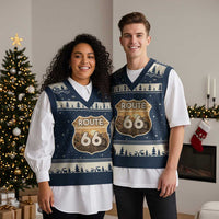 Vintage Motorcycle Road Trip Route Highway 66 V-Neck Knit Sweater Vest Open Road Adventure