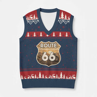 Vintage Motorcycle Road Trip Route Highway 66 V-Neck Knit Sweater Vest Open Road Adventure