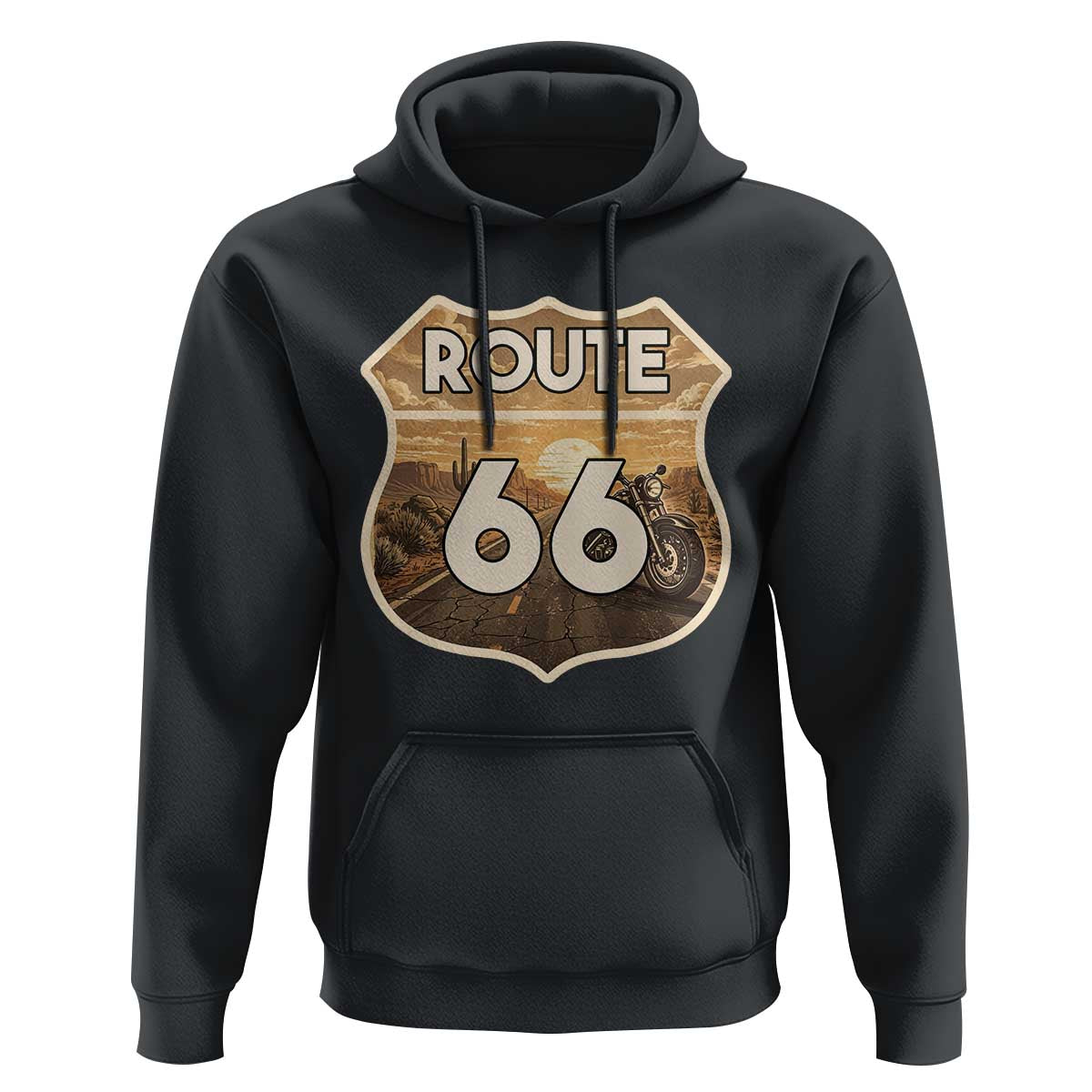 Vintage Motorcycle Road Trip Route Highway 66 Hoodie Open Road Adventure