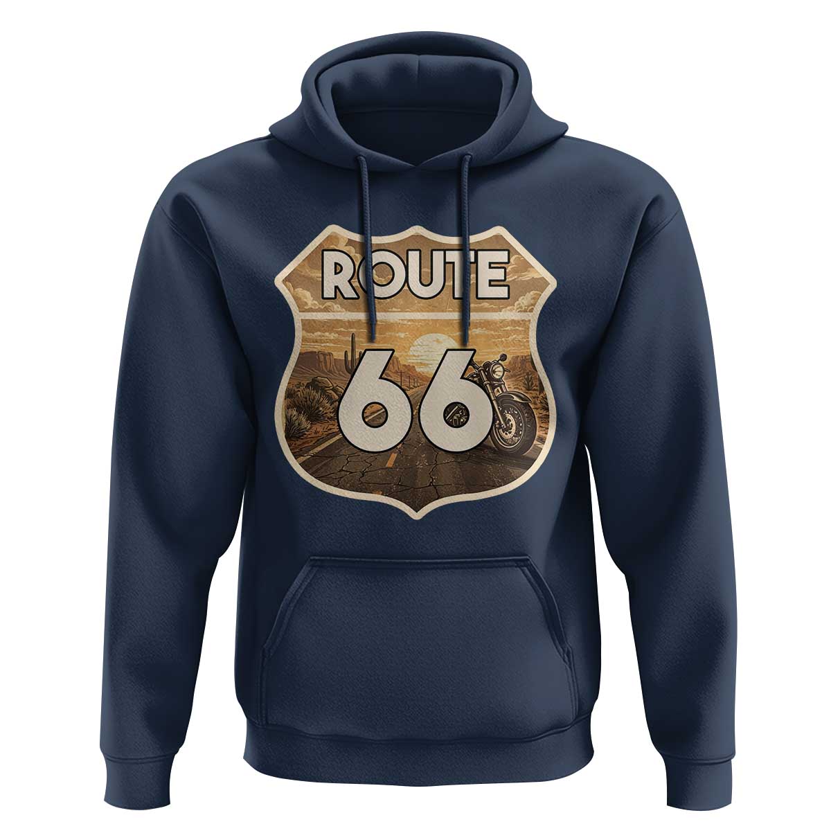 Vintage Motorcycle Road Trip Route Highway 66 Hoodie Open Road Adventure