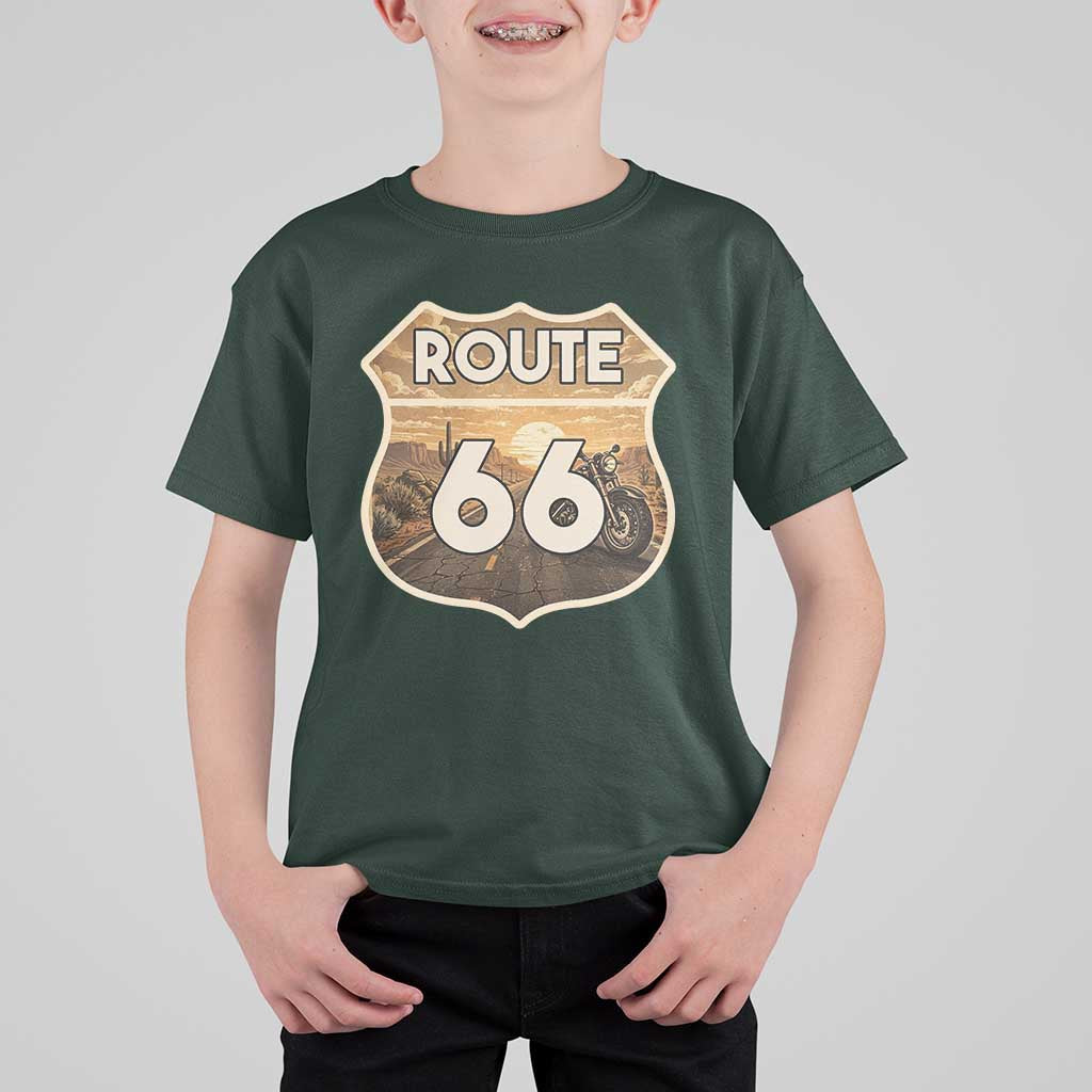 Vintage Motorcycle Road Trip Route Highway 66 T Shirt For Kid Open Road Adventure