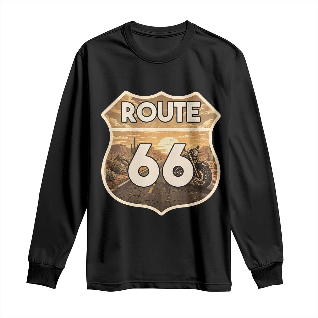 Vintage Motorcycle Road Trip Route Highway 66 Long Sleeve Shirt Open Road Adventure