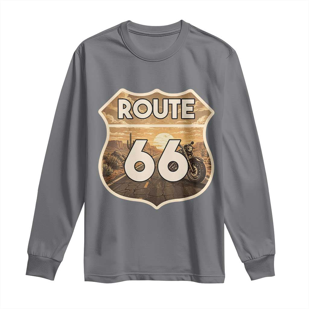 Vintage Motorcycle Road Trip Route Highway 66 Long Sleeve Shirt Open Road Adventure