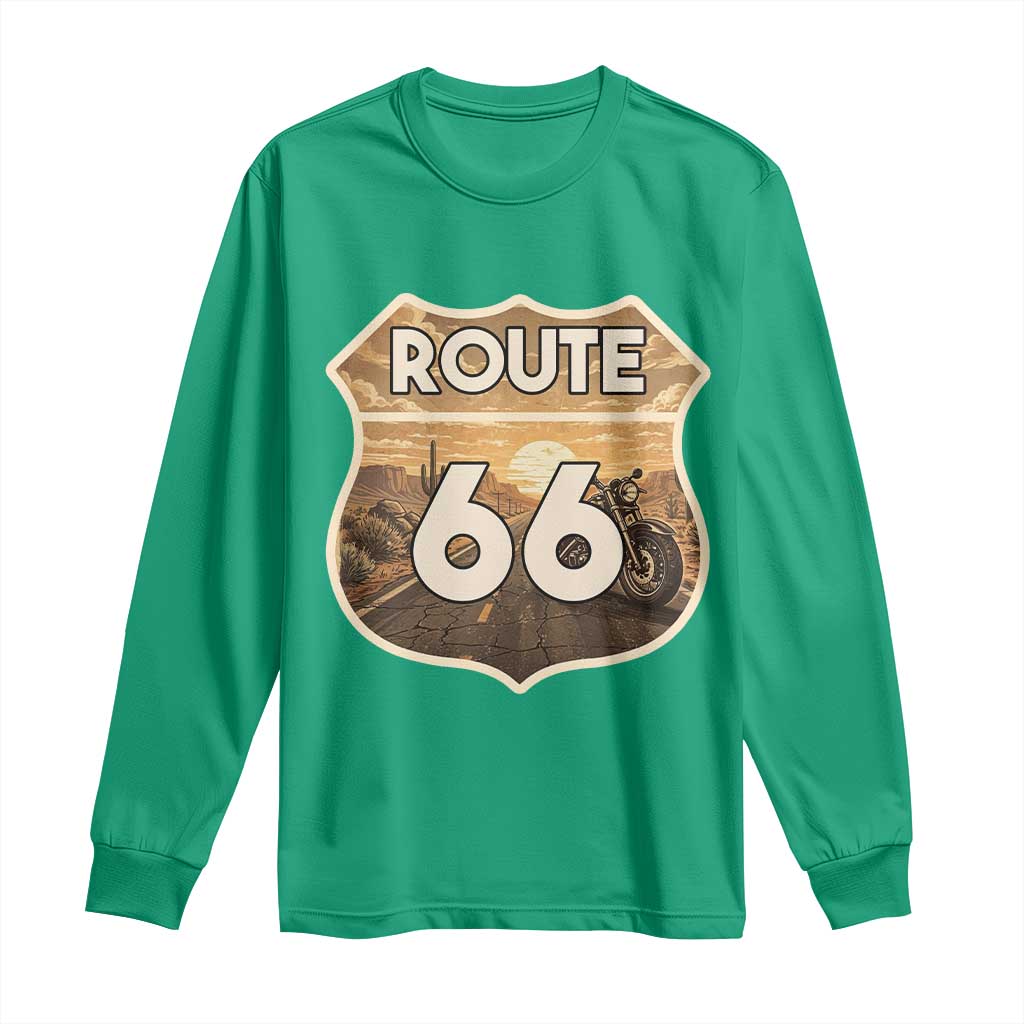 Vintage Motorcycle Road Trip Route Highway 66 Long Sleeve Shirt Open Road Adventure