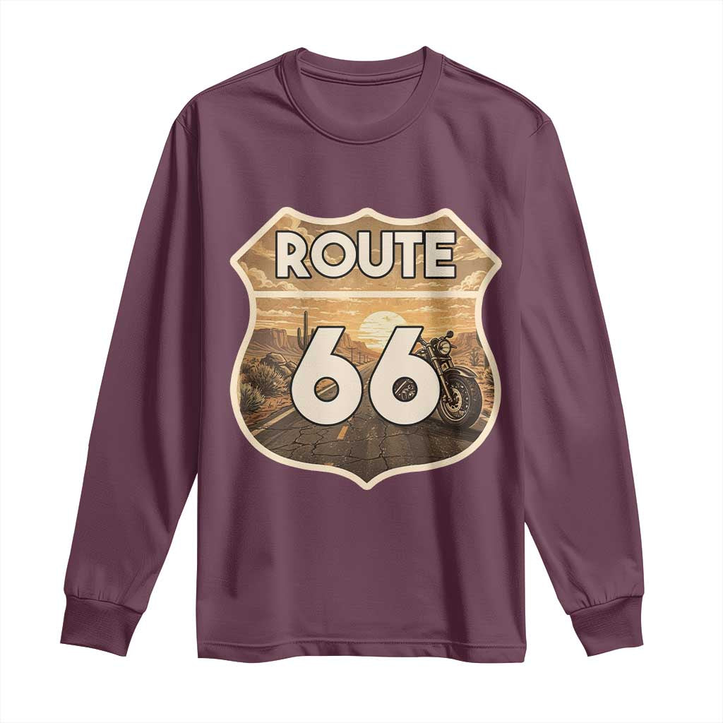Vintage Motorcycle Road Trip Route Highway 66 Long Sleeve Shirt Open Road Adventure