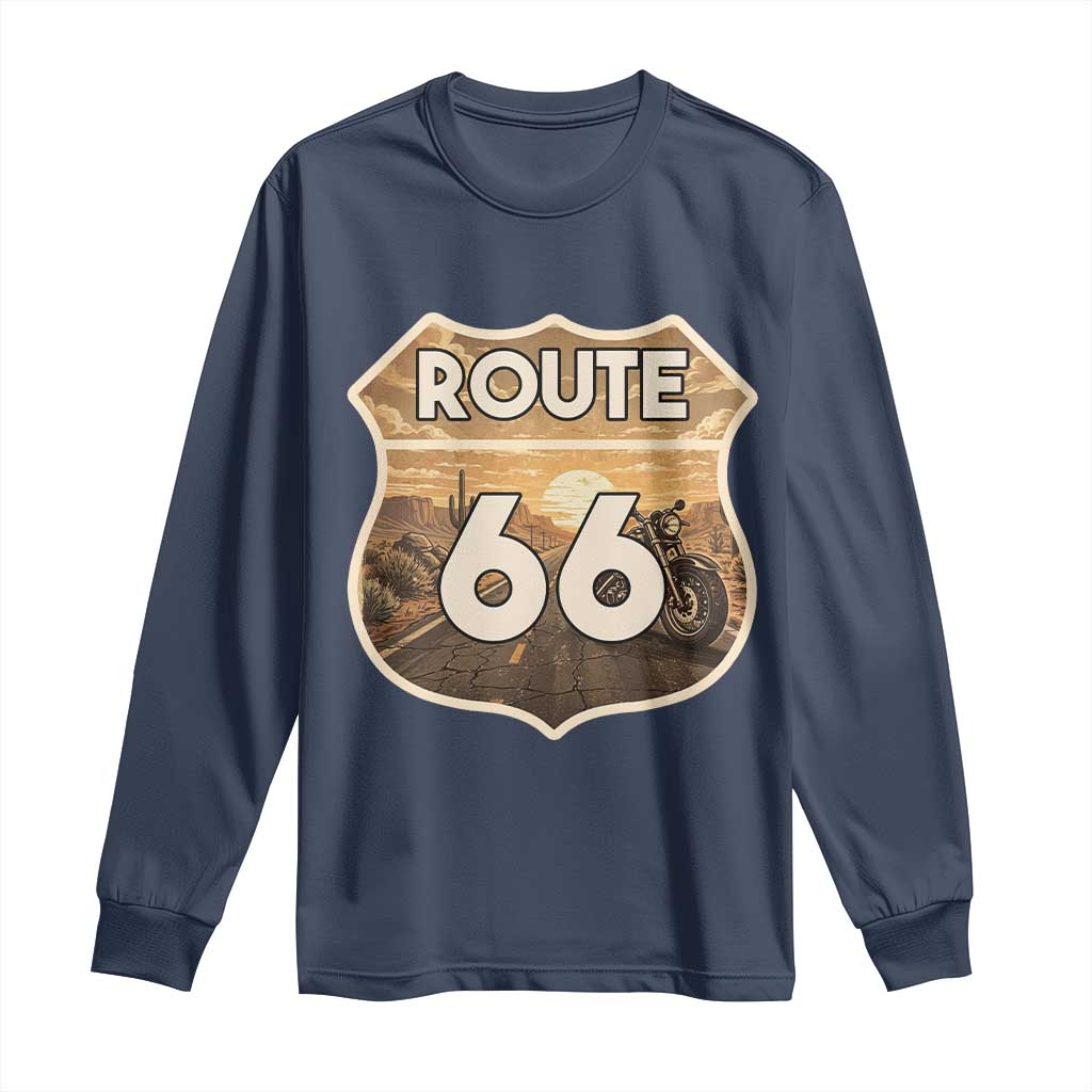 Vintage Motorcycle Road Trip Route Highway 66 Long Sleeve Shirt Open Road Adventure