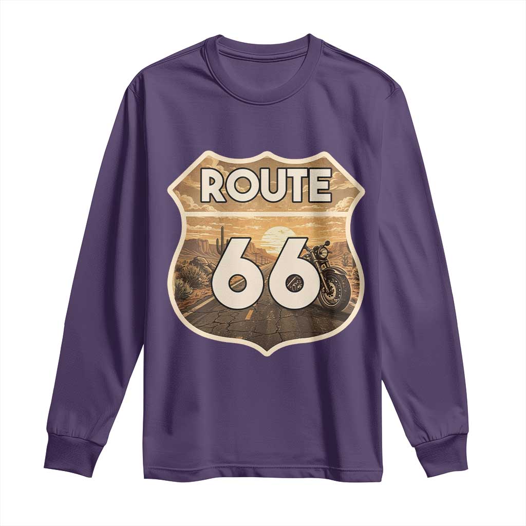 Vintage Motorcycle Road Trip Route Highway 66 Long Sleeve Shirt Open Road Adventure