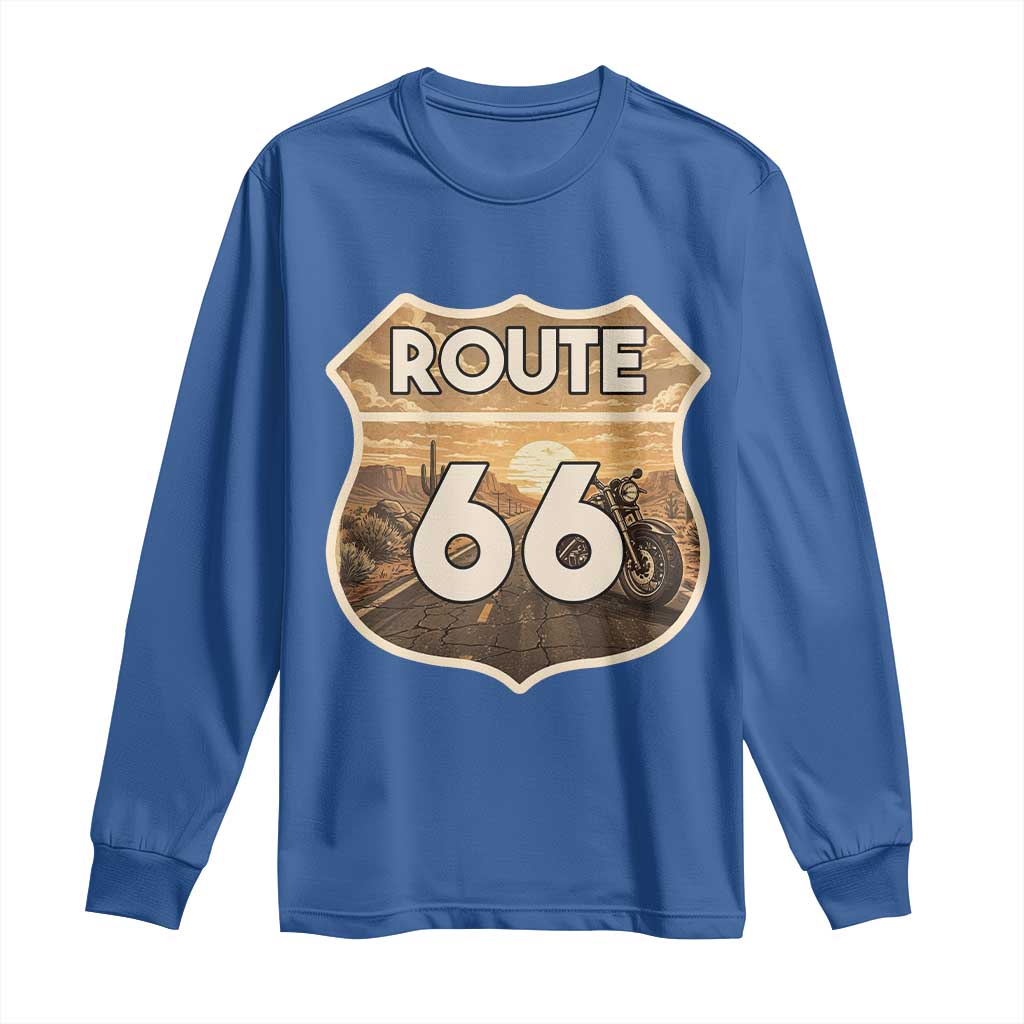 Vintage Motorcycle Road Trip Route Highway 66 Long Sleeve Shirt Open Road Adventure