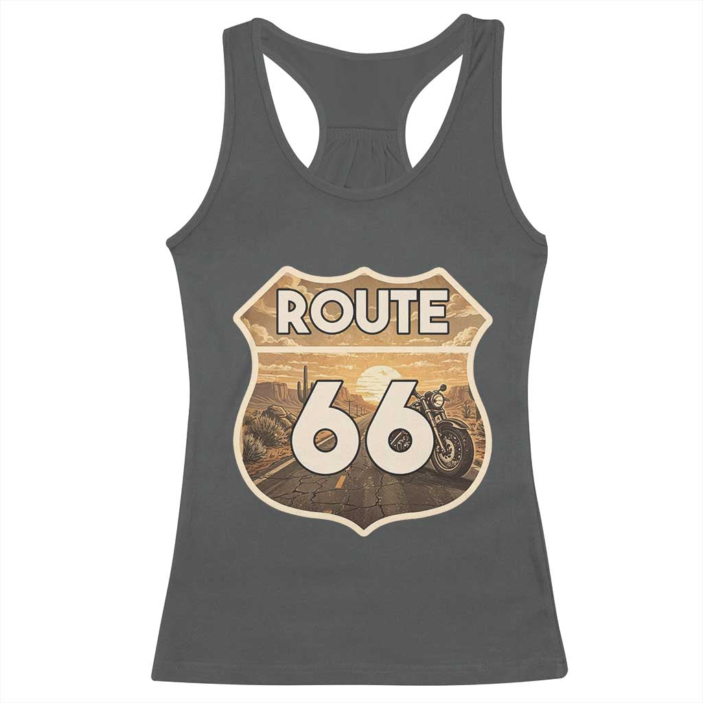 Vintage Motorcycle Road Trip Route Highway 66 Racerback Tank Top Open Road Adventure