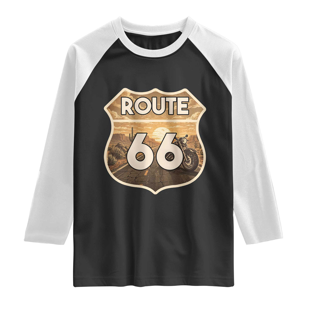 Vintage Motorcycle Road Trip Route Highway 66 Raglan Shirt Open Road Adventure
