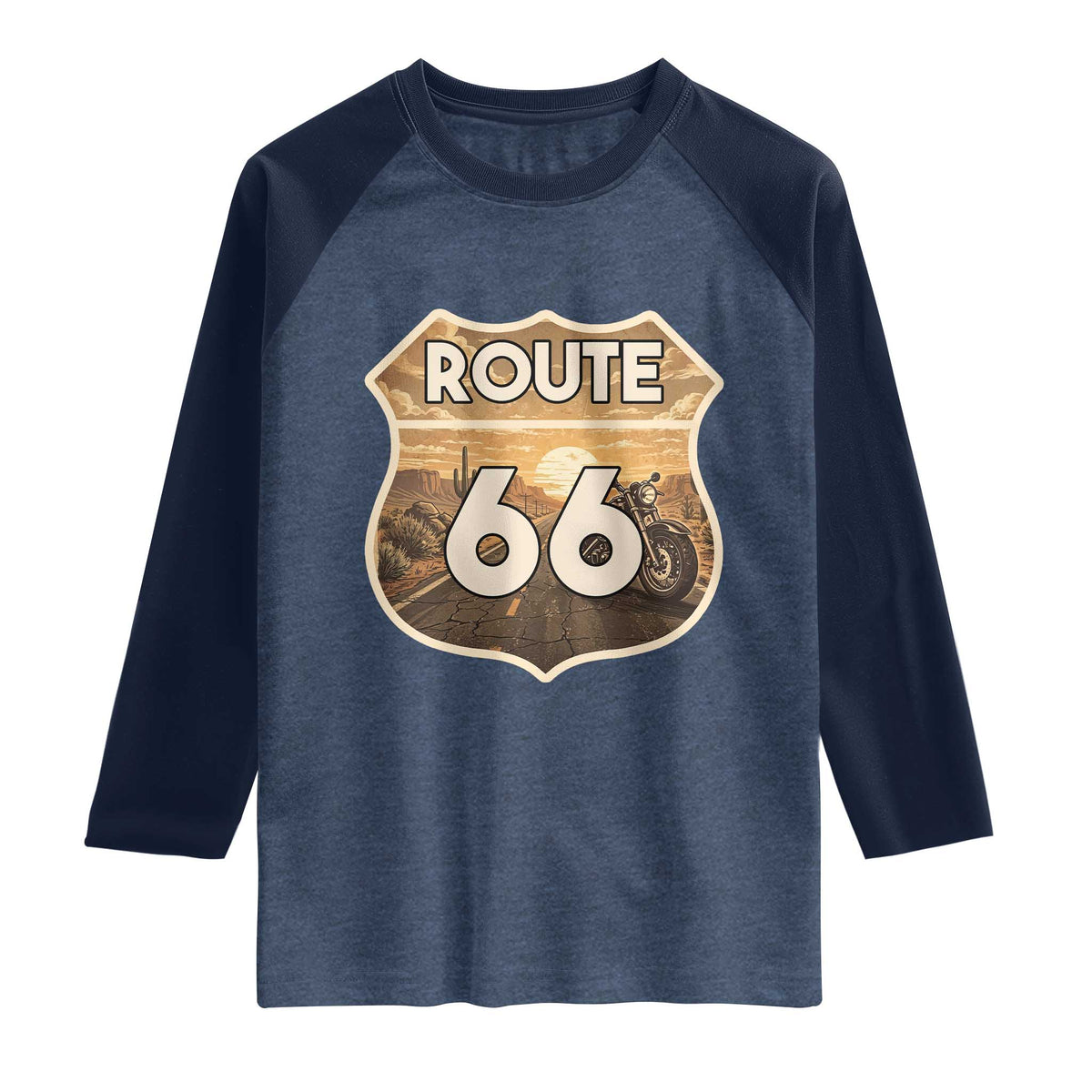 Vintage Motorcycle Road Trip Route Highway 66 Raglan Shirt Open Road Adventure