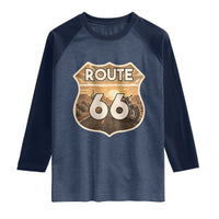 Vintage Motorcycle Road Trip Route Highway 66 Raglan Shirt Open Road Adventure