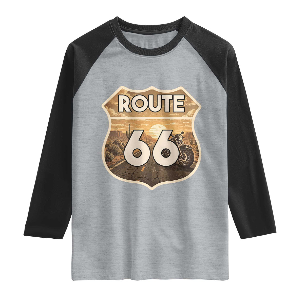 Vintage Motorcycle Road Trip Route Highway 66 Raglan Shirt Open Road Adventure