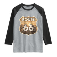 Vintage Motorcycle Road Trip Route Highway 66 Raglan Shirt Open Road Adventure