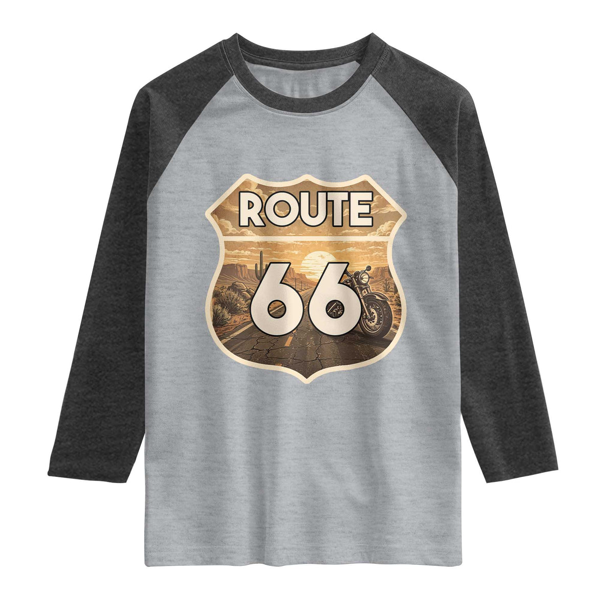 Vintage Motorcycle Road Trip Route Highway 66 Raglan Shirt Open Road Adventure
