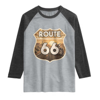 Vintage Motorcycle Road Trip Route Highway 66 Raglan Shirt Open Road Adventure