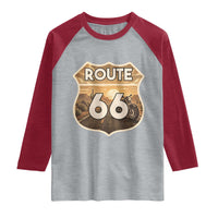 Vintage Motorcycle Road Trip Route Highway 66 Raglan Shirt Open Road Adventure