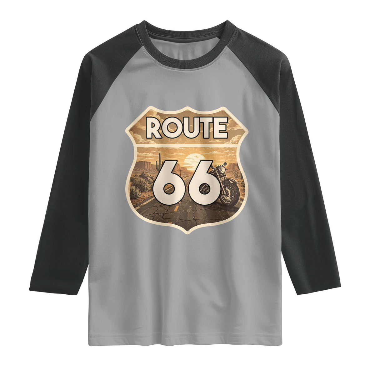 Vintage Motorcycle Road Trip Route Highway 66 Raglan Shirt Open Road Adventure