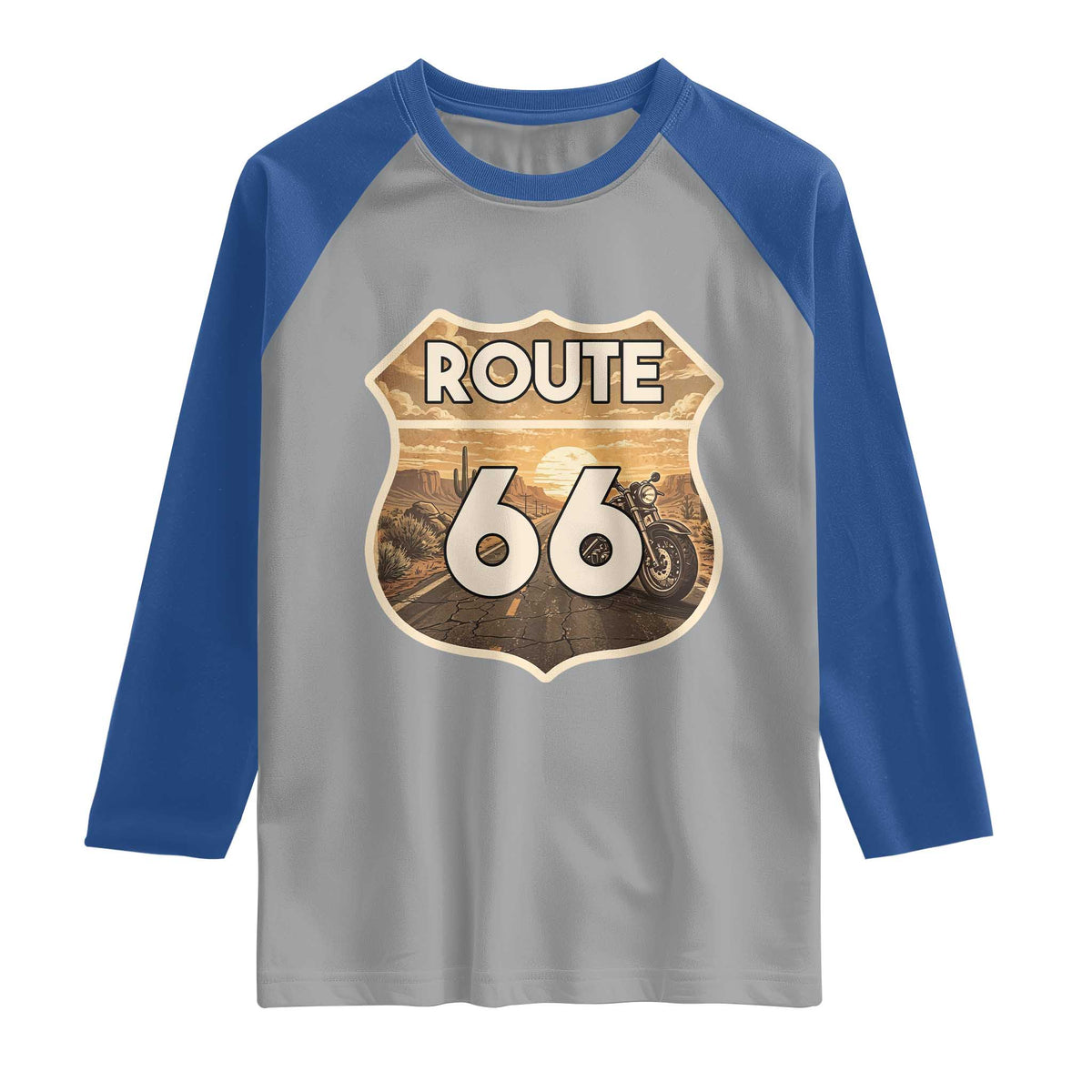 Vintage Motorcycle Road Trip Route Highway 66 Raglan Shirt Open Road Adventure