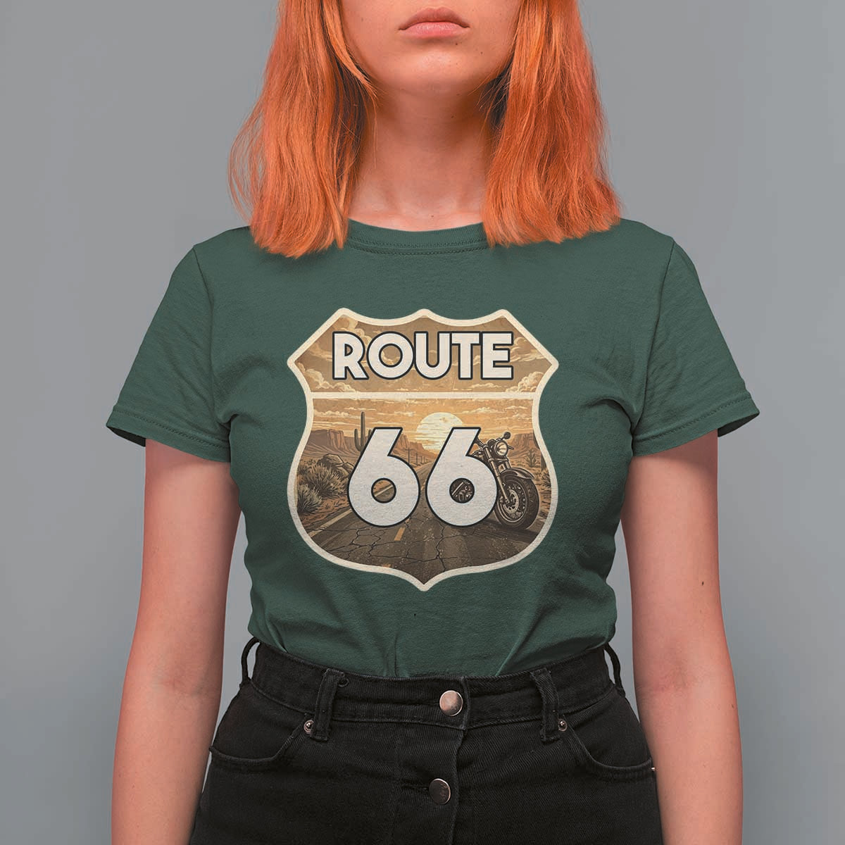 Vintage Motorcycle Road Trip Route Highway 66 T Shirt For Women Open Road Adventure