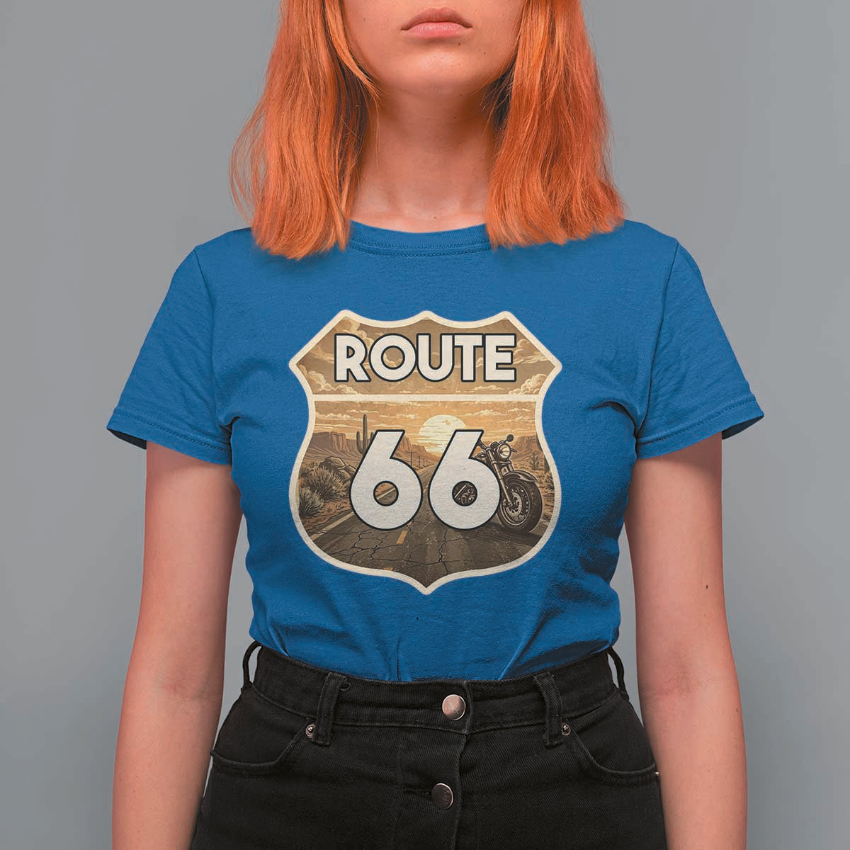 Vintage Motorcycle Road Trip Route Highway 66 T Shirt For Women Open Road Adventure