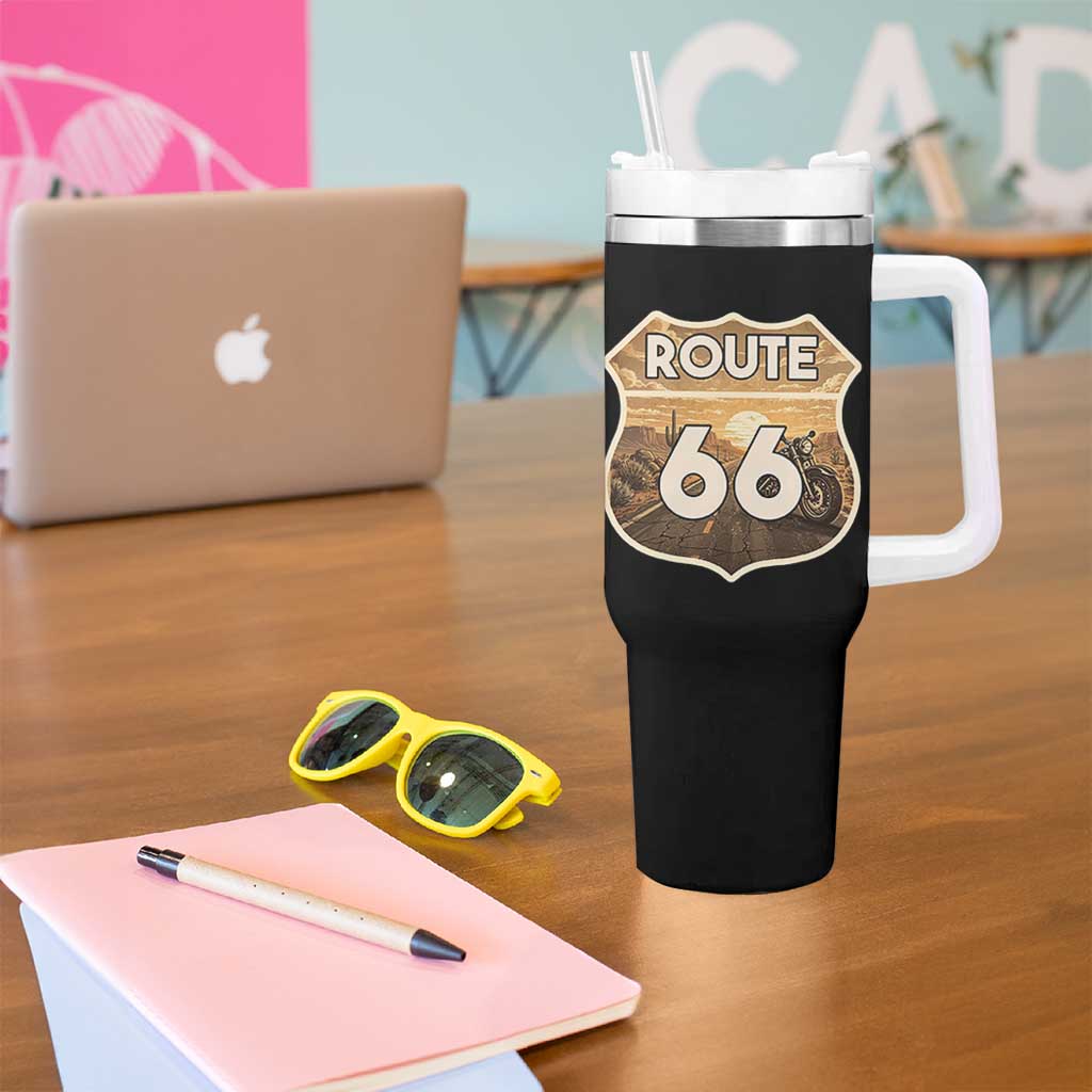 Vintage Motorcycle Road Trip Route Highway 66 Tumbler With Handle Open Road Adventure