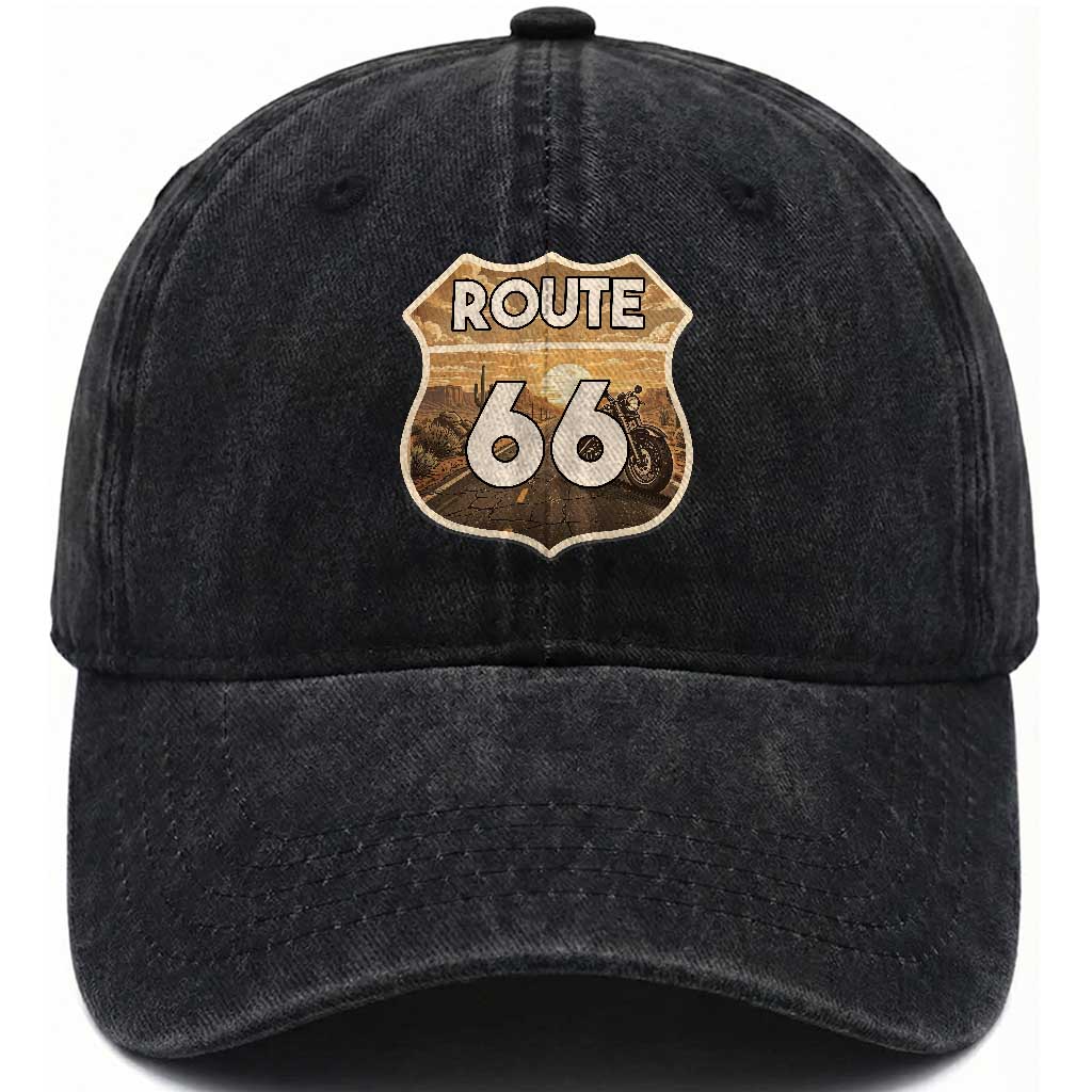 Vintage Motorcycle Road Trip Route Highway 66 Washed Cotton Baseball Cap Open Road Adventure