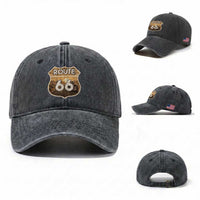 Vintage Motorcycle Road Trip Route Highway 66 Washed Cotton Baseball Cap Open Road Adventure