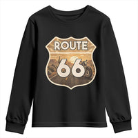 Vintage Motorcycle Road Trip Route Highway 66 Youth Sweatshirt Open Road Adventure