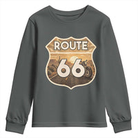 Vintage Motorcycle Road Trip Route Highway 66 Youth Sweatshirt Open Road Adventure