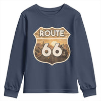 Vintage Motorcycle Road Trip Route Highway 66 Youth Sweatshirt Open Road Adventure